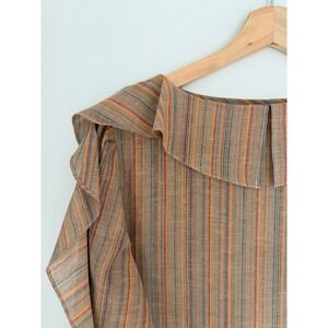 Vintage 80s Linen Striped Ruffle Blouse Paula Saker Womens Top 14 Cottagecore